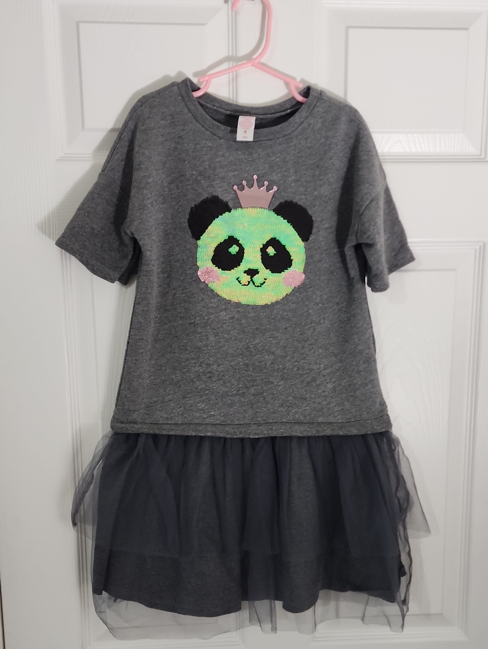 Justice Girls' Panda Tulle Dress Gray & Black Size 8 Like New